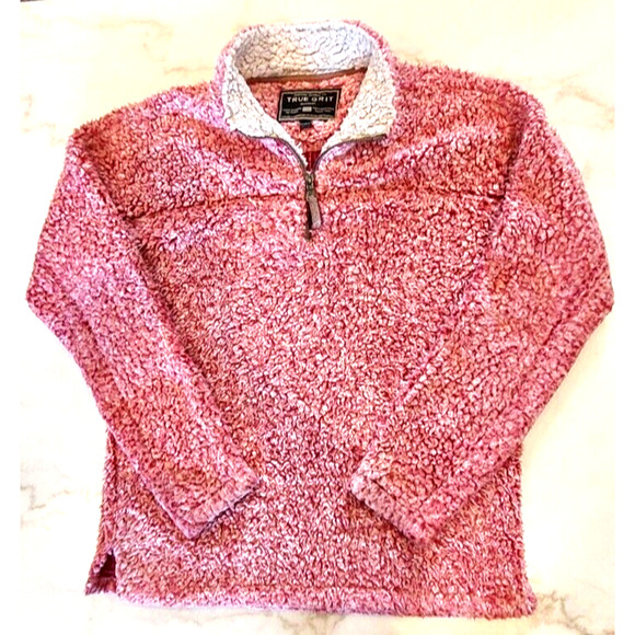 True Grit Sweaters - True Grit Frosty Tipped Fuchsia 1/4 Zip Fleece Pullover, Large